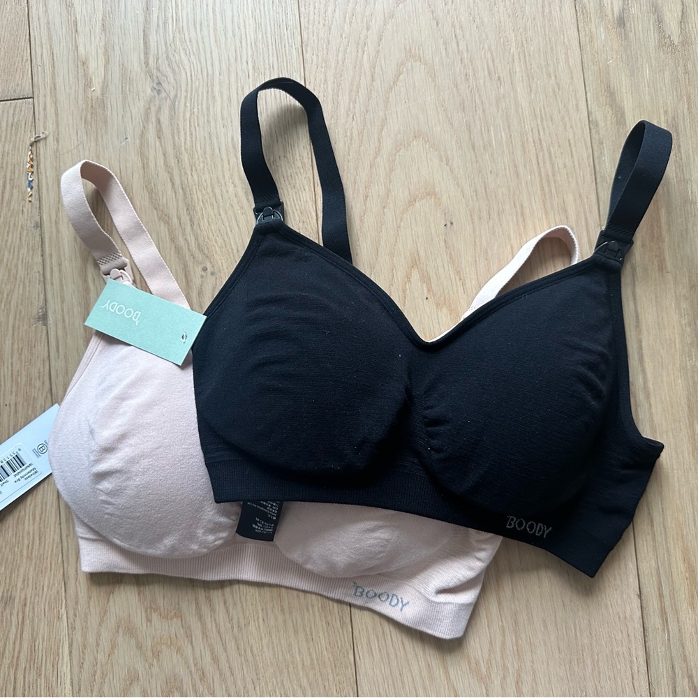 NEW Boody Wireless Maternity Bras Black and Nude Medium